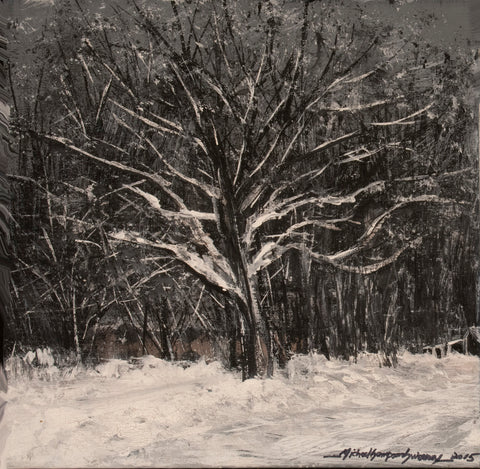 Snow-covered trees are a scarecrow