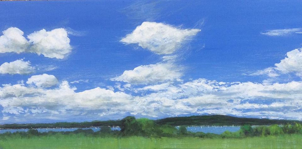Land, harbor, clouds and sky
