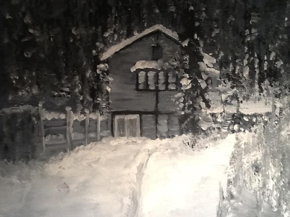 My studio lit by the Snow Moon