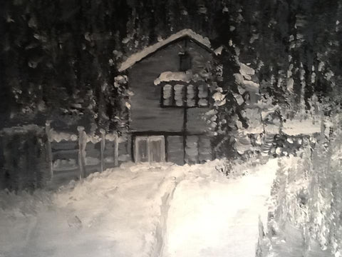 My studio lit by the Snow Moon